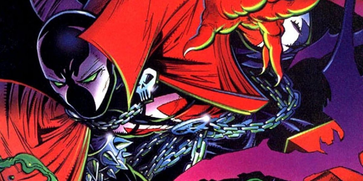 Spawn jumping in mid air on the cover of the first Spawn comic 