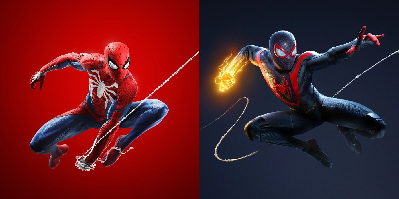Split image of Spider-Man and Spider-Man: Miles Morales promo art.
