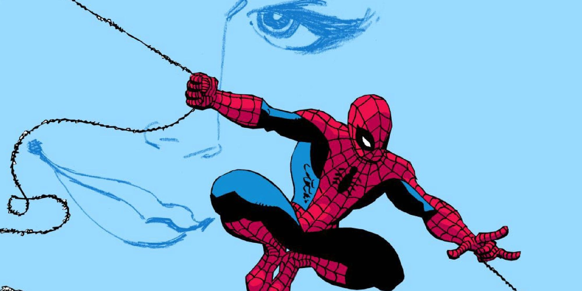 Spider Man swings in the air in Marvel Comics.