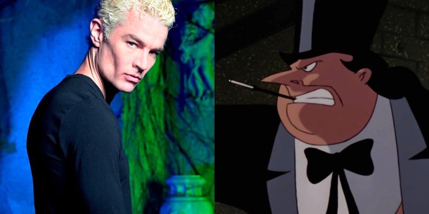 Spike looking over his shoulder in Buffy and the Penguin with a top hat in Batman The Animated Series