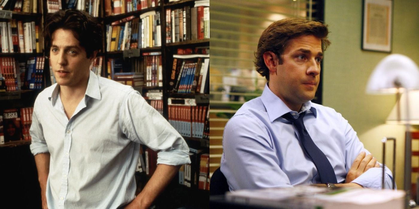 Split image of William Thacker from Notting Hill and Jim Halpert from The Office