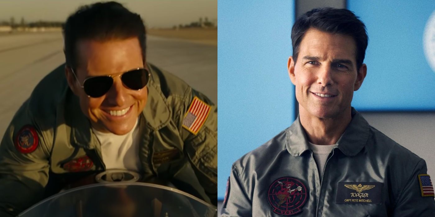 Split Image of Tom Cruise in Top Gun Maverick