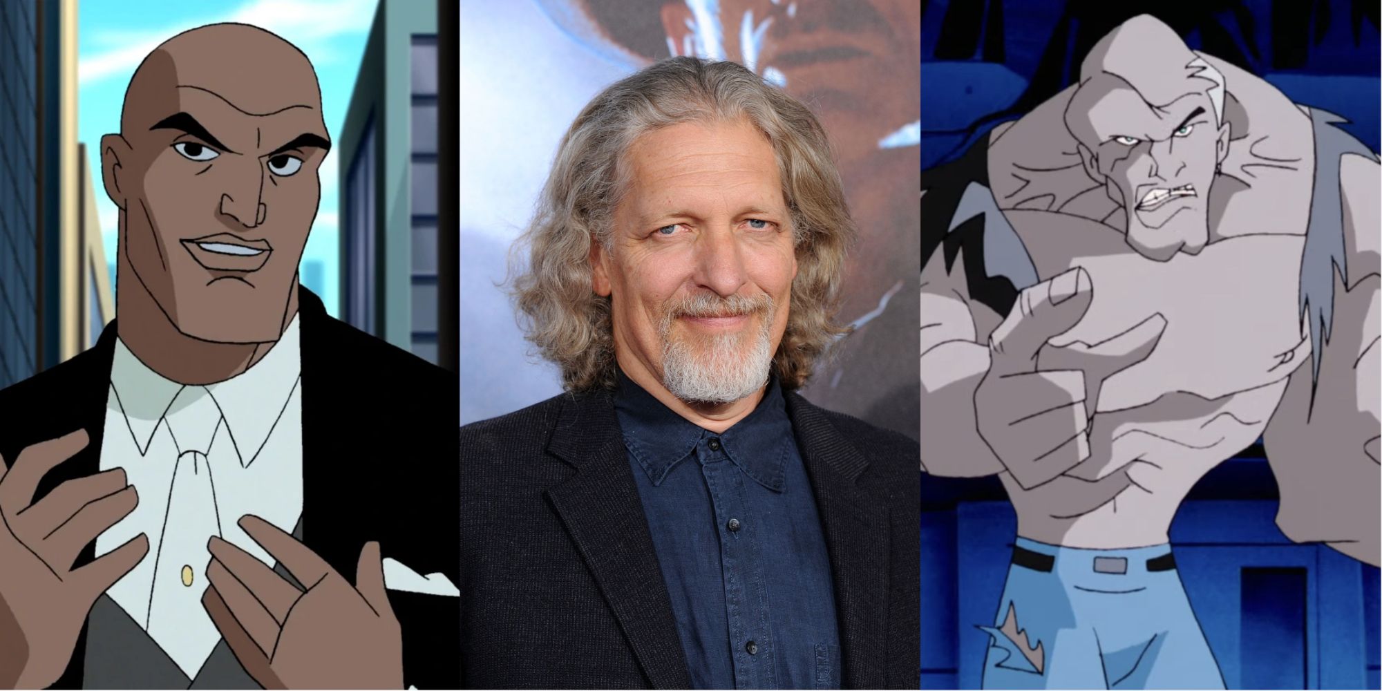 Split image of Clancy Brown Lex Luthor and Big Time