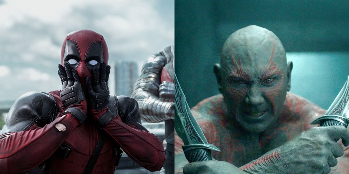 Split image of Deadpool and Drax