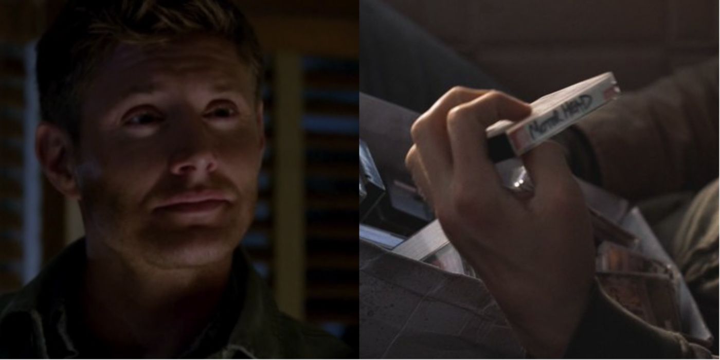 Split image of Dean Winchester and his cassette tapes
