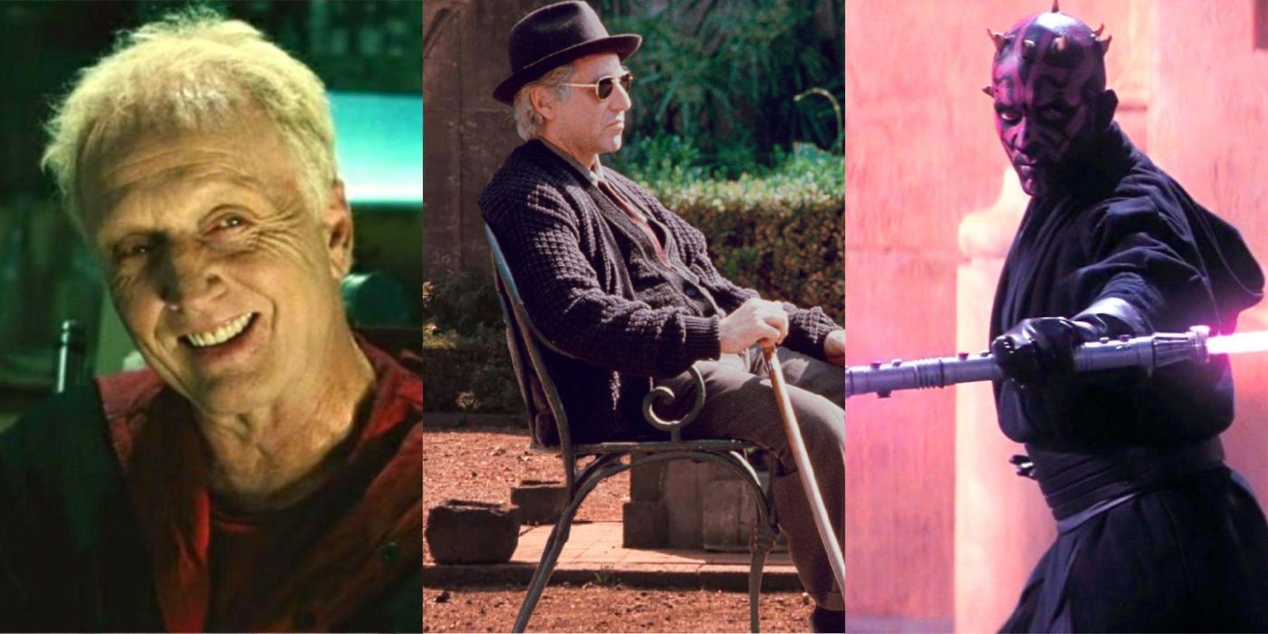 Split image of Jigsaw in Saw II, Michael in The Godfather Part III, and Darth Maul in The Phantom Menace