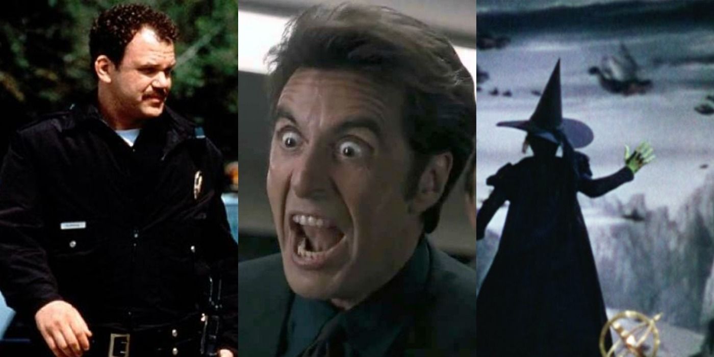 Split image of Jim in Magnolia, Vincent in Heat, and the Wicked Witch in The Wizard of Oz