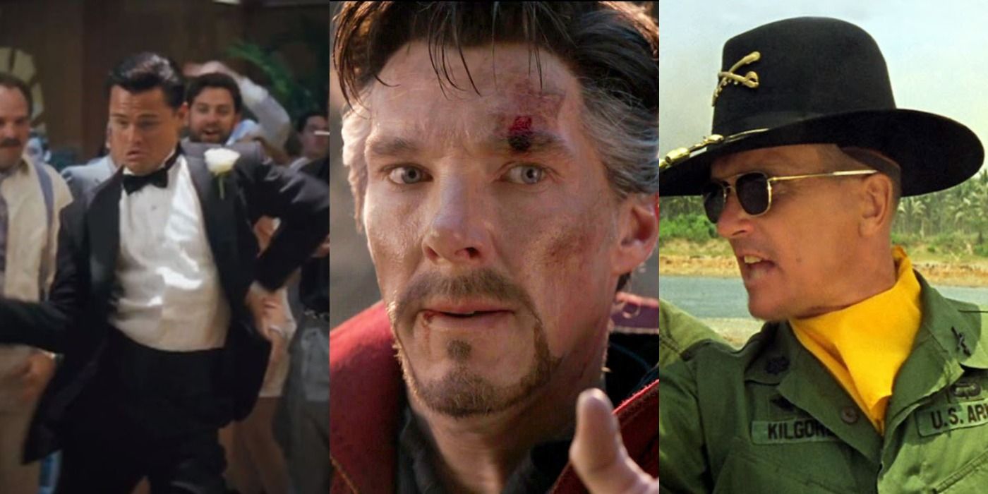 Split image of Jordan in The Wolf of Wall Street, Doctor Strange in Avengers Endgame, and Kilgore in Apocalypse Now