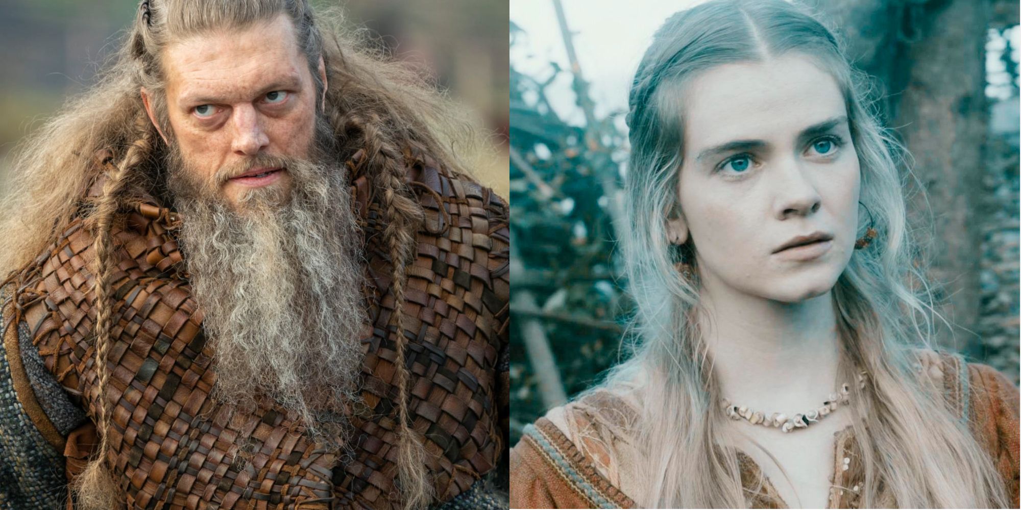 Split image of Kjetil and Aud in Vikings