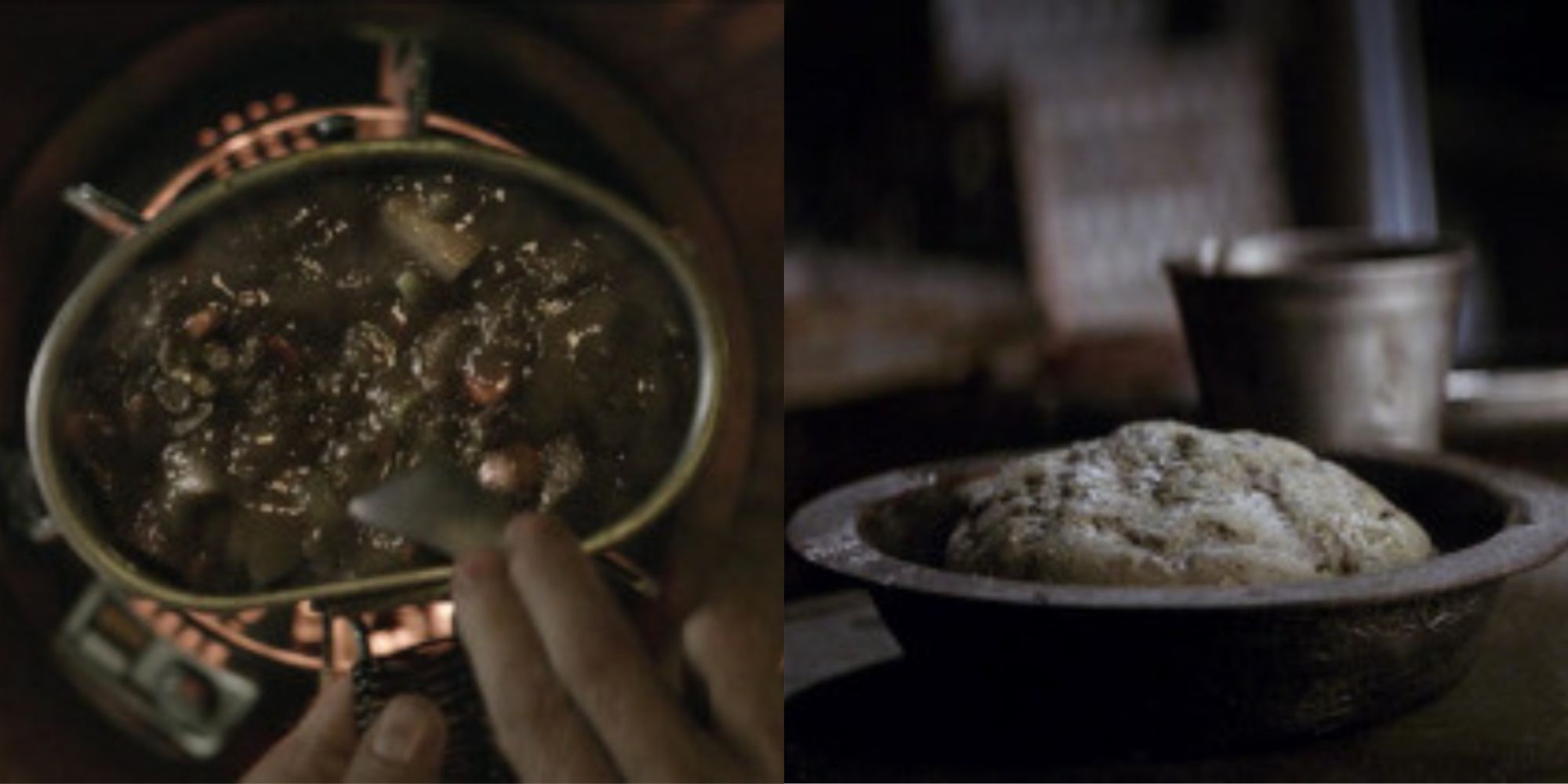 Split image of Obi-Wan Kenobi meal and Rey's meal from Star Wars: The Force Awakens
