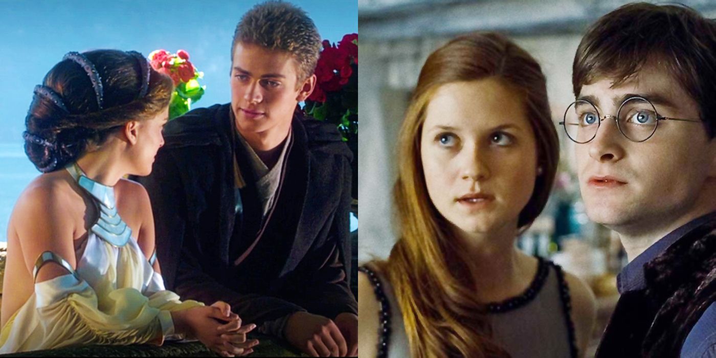 Padme and Anakin talking to each other in Attack of The Clones and Harry and Ginny staring at George in the kitchen.