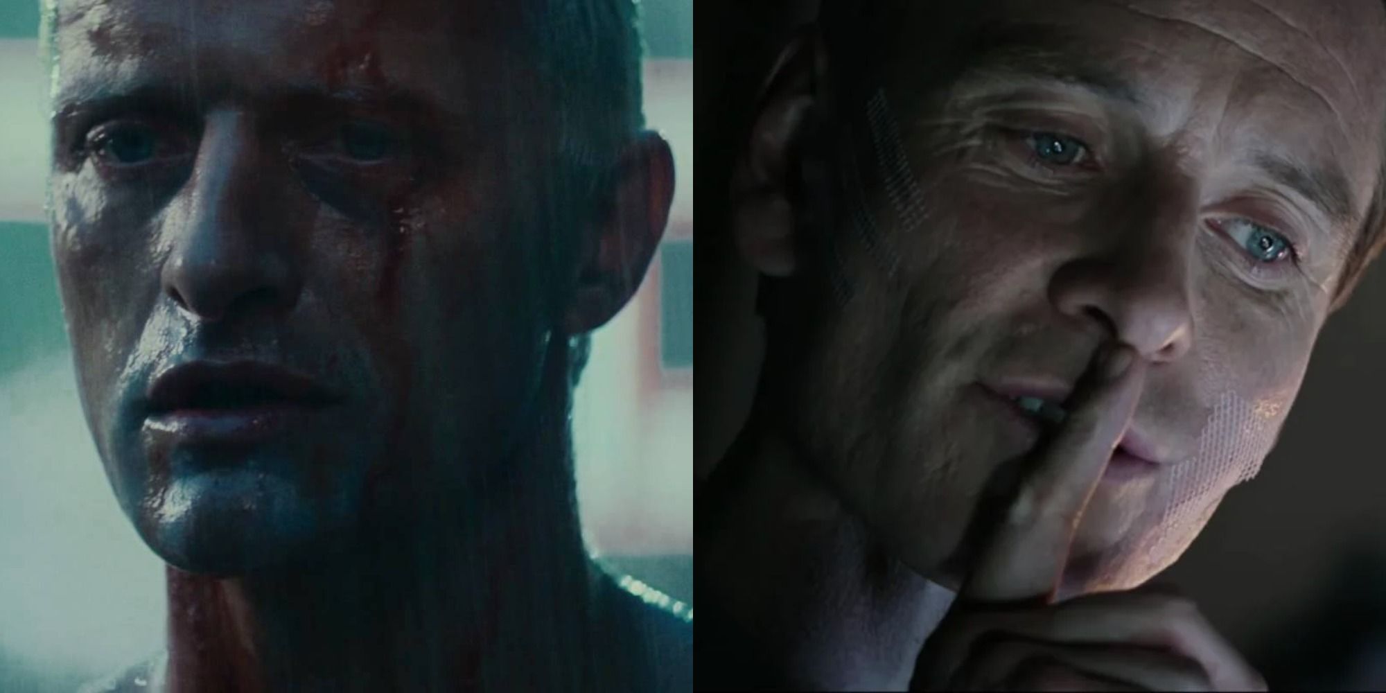 Imagem dividida de Roy Batty de Blade Runner e David de Alien Covenant