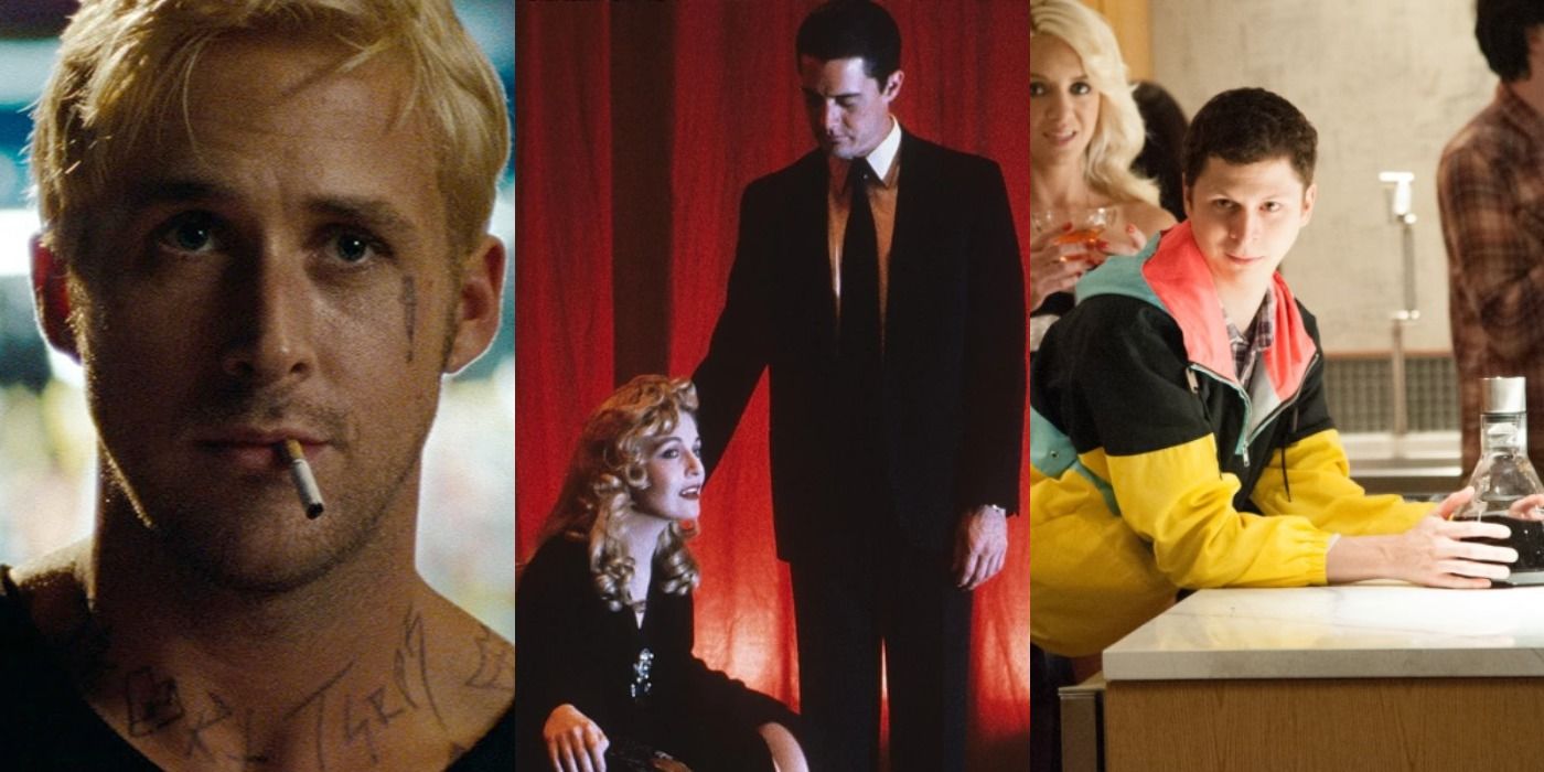 Split image of Ryan Gosling in The Place Beyond the Pines, Dale and Laura in Twin Peaks Fire Walk With Me, and Michael Cera in This Is The End