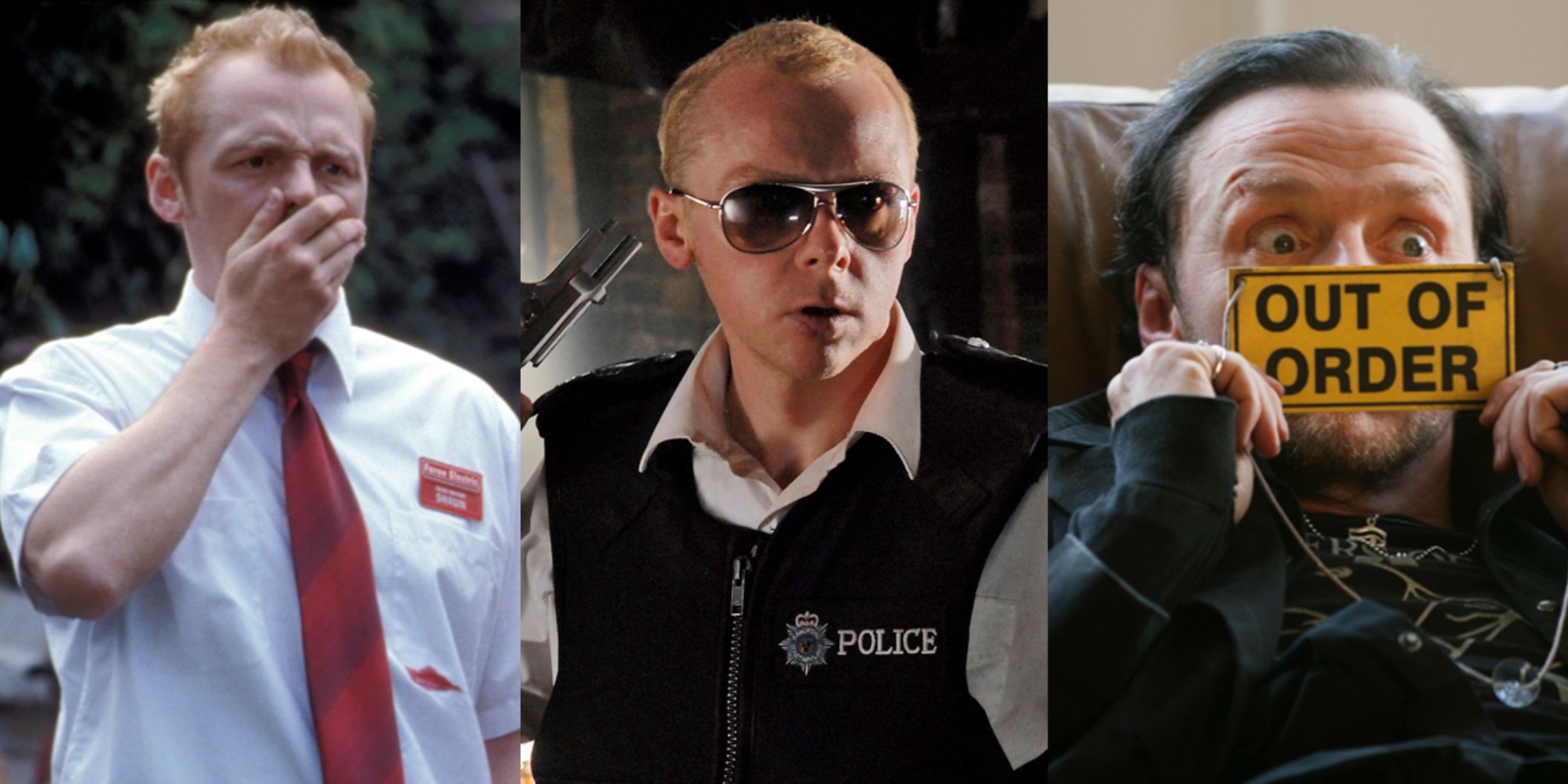 Split image of Shaun in Shaun of the Dead, Nicholas in Hot Fuzz, and Gary in The World's End