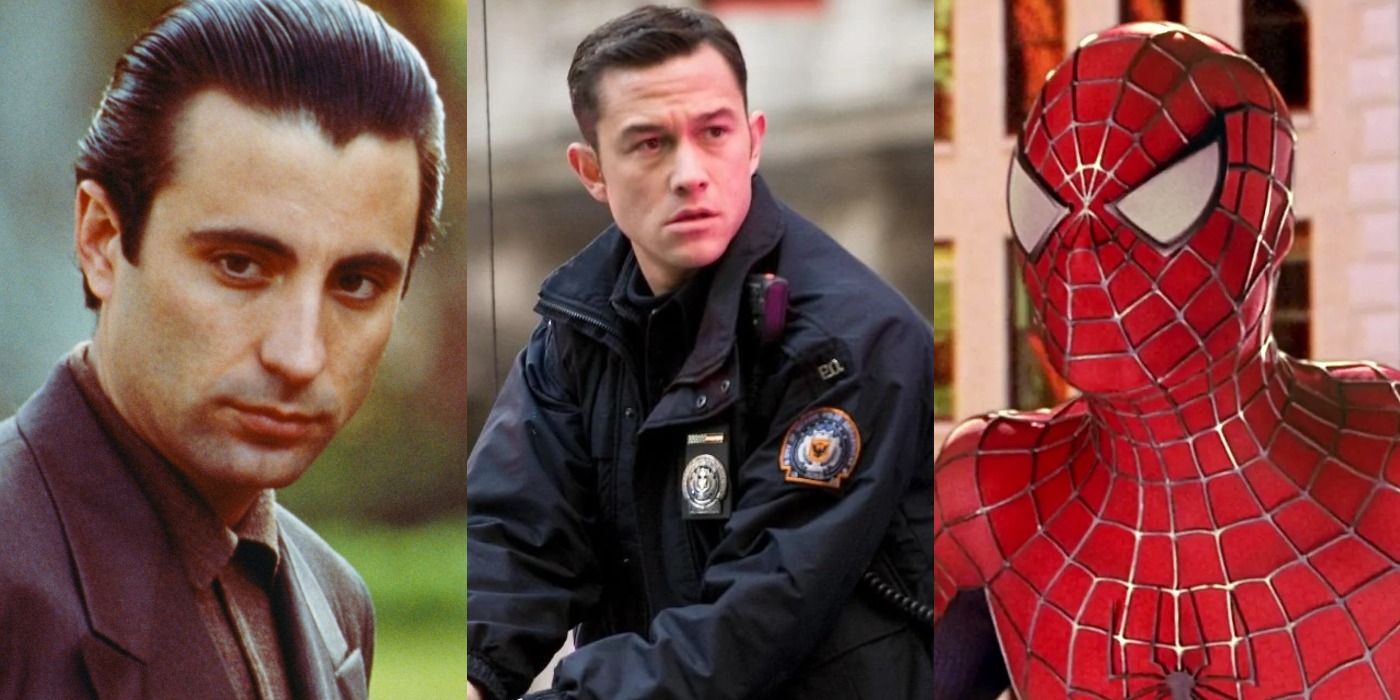 Split image of Vincent in The Godfather Part III, John in The Dark Knight Rises, and Spider-Man in Spider-Man