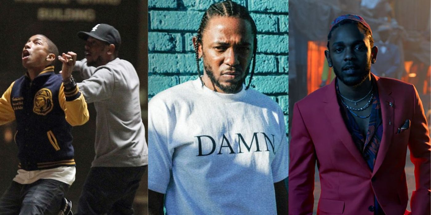 Split images of Kendrick Lamar for The Amazing Spider-Man 2, Black Panther, and DAMN