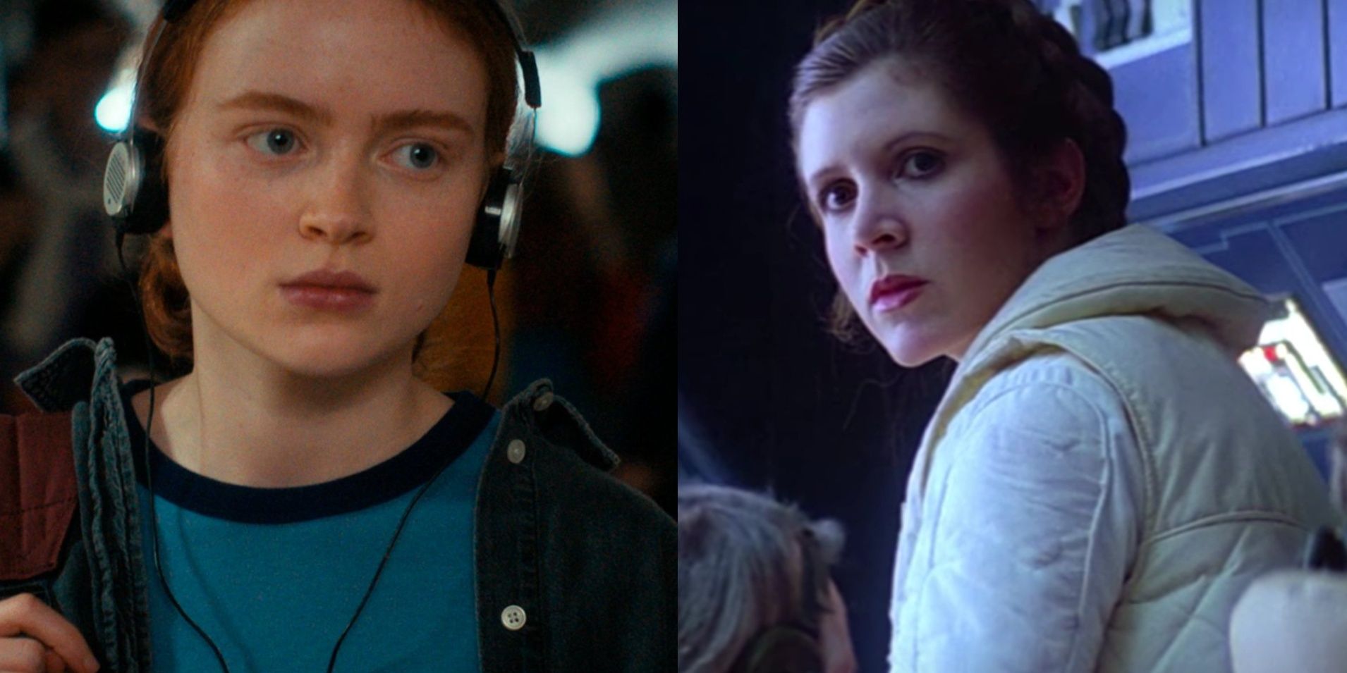 Split images of Max Mayfield in Stranger Things and Leia Organa in Star Wars
