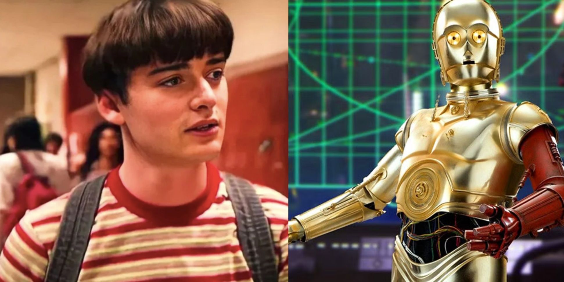 Split images of Will Byers in Stranger Things and C3PO in Star Wars