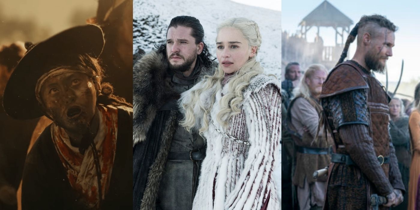 Split images of stills from Kingdom, Game of Thrones, and Vikings