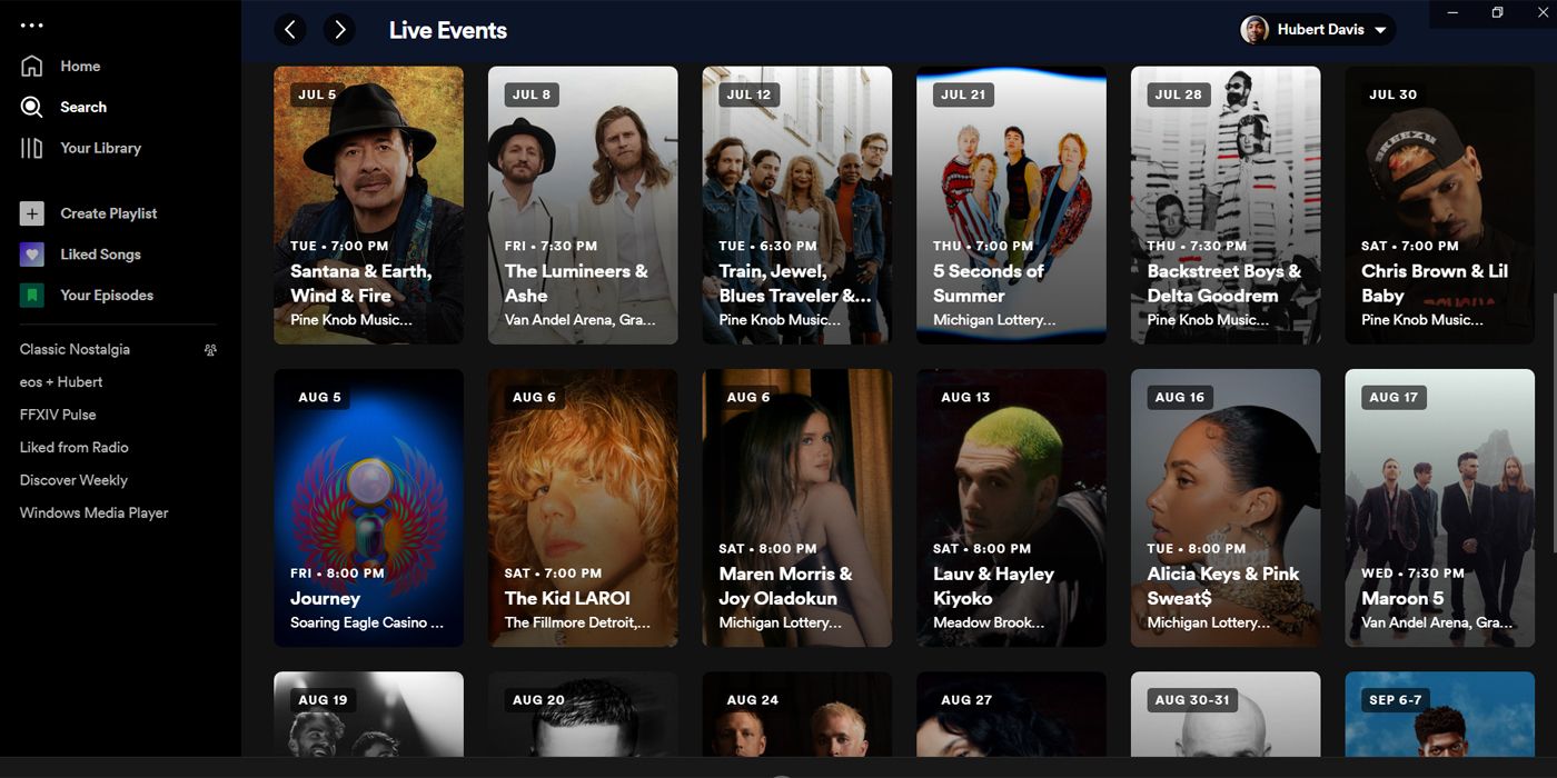 The Live Events Feed as seen on Spotify for desktops.
