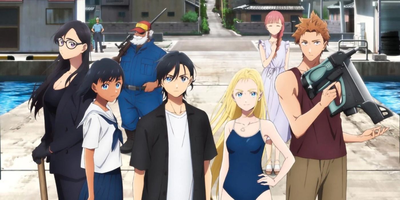 The main cast of Summertime Render on their home island.