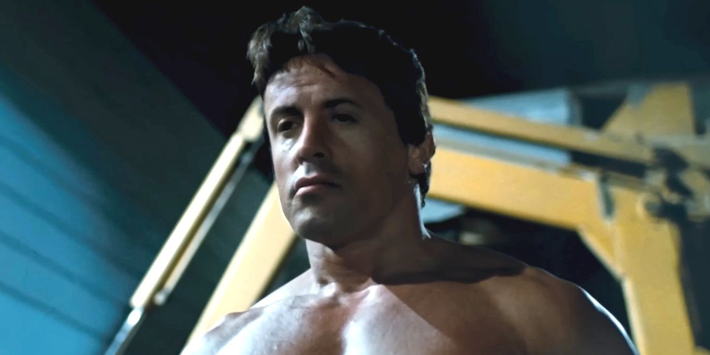 Sylvester Stallone in a deepfake face-swap as Arnold Schwarzenegger in The Terminator, shirtless and glaring robotically