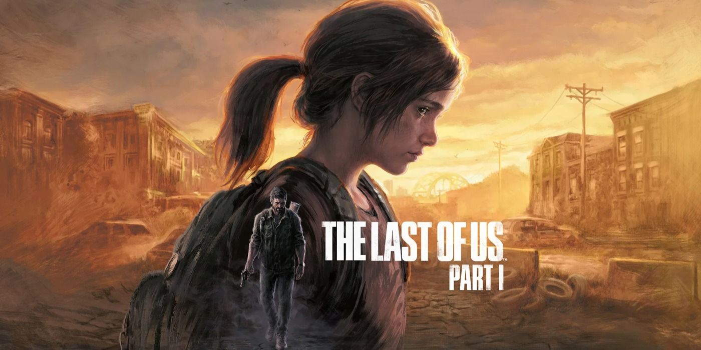 Promo art of The Last of Us Part I featuring Ellie and Joel.
