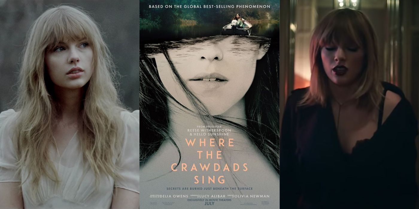 Split image of Taylor Swift and the poster for Where The Crawdads Sing