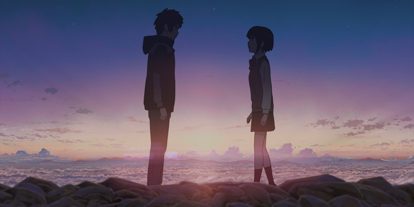 A boy and a girl meeting on a mountain top in Your Name