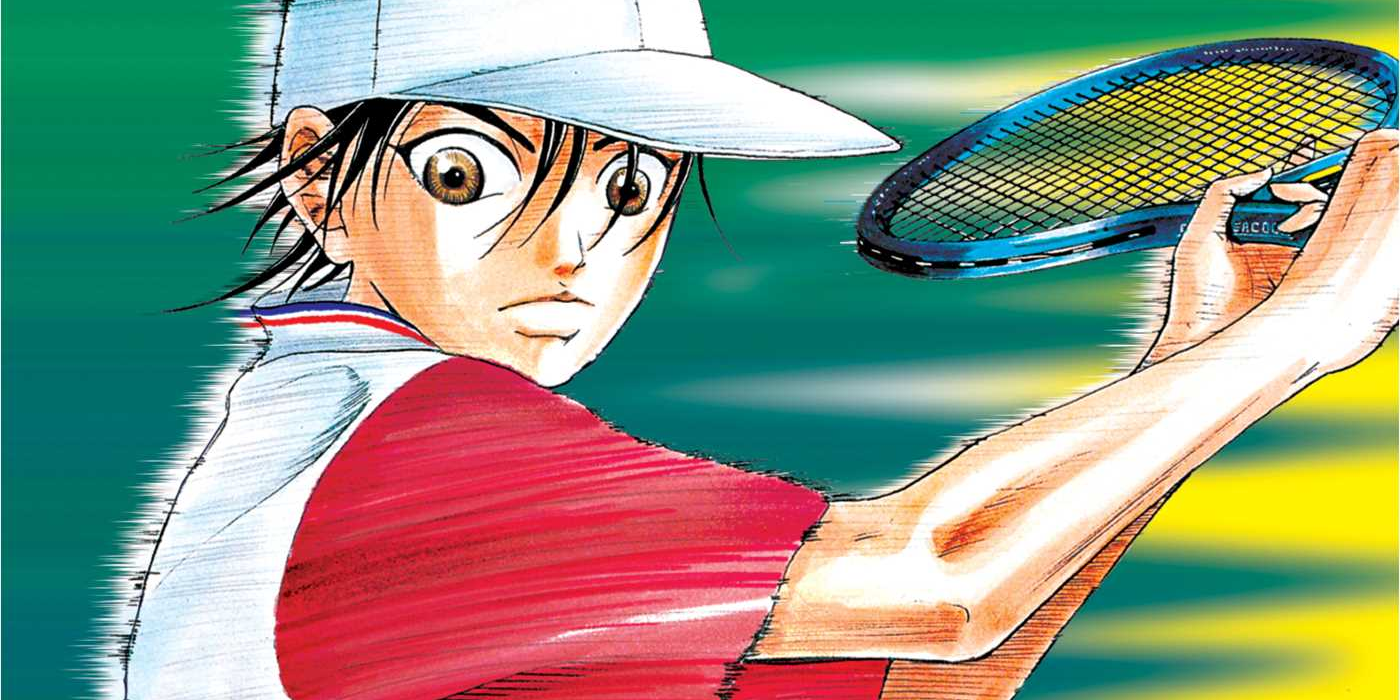 prince of tennis manga cover showing main character mid swing