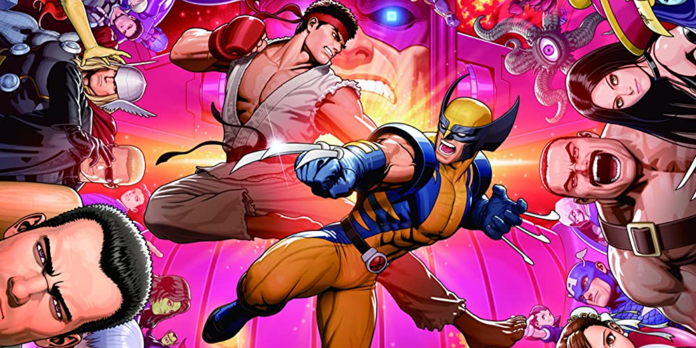 marvel vs capcom Ryu and Wolvering clashing mid air