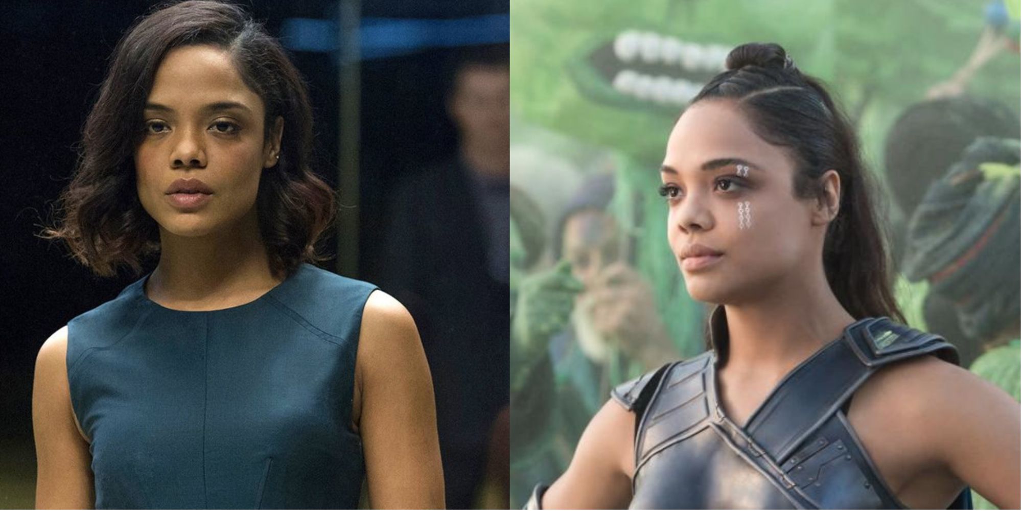 Split image of Tessa Thompson in Westworld and in Thor