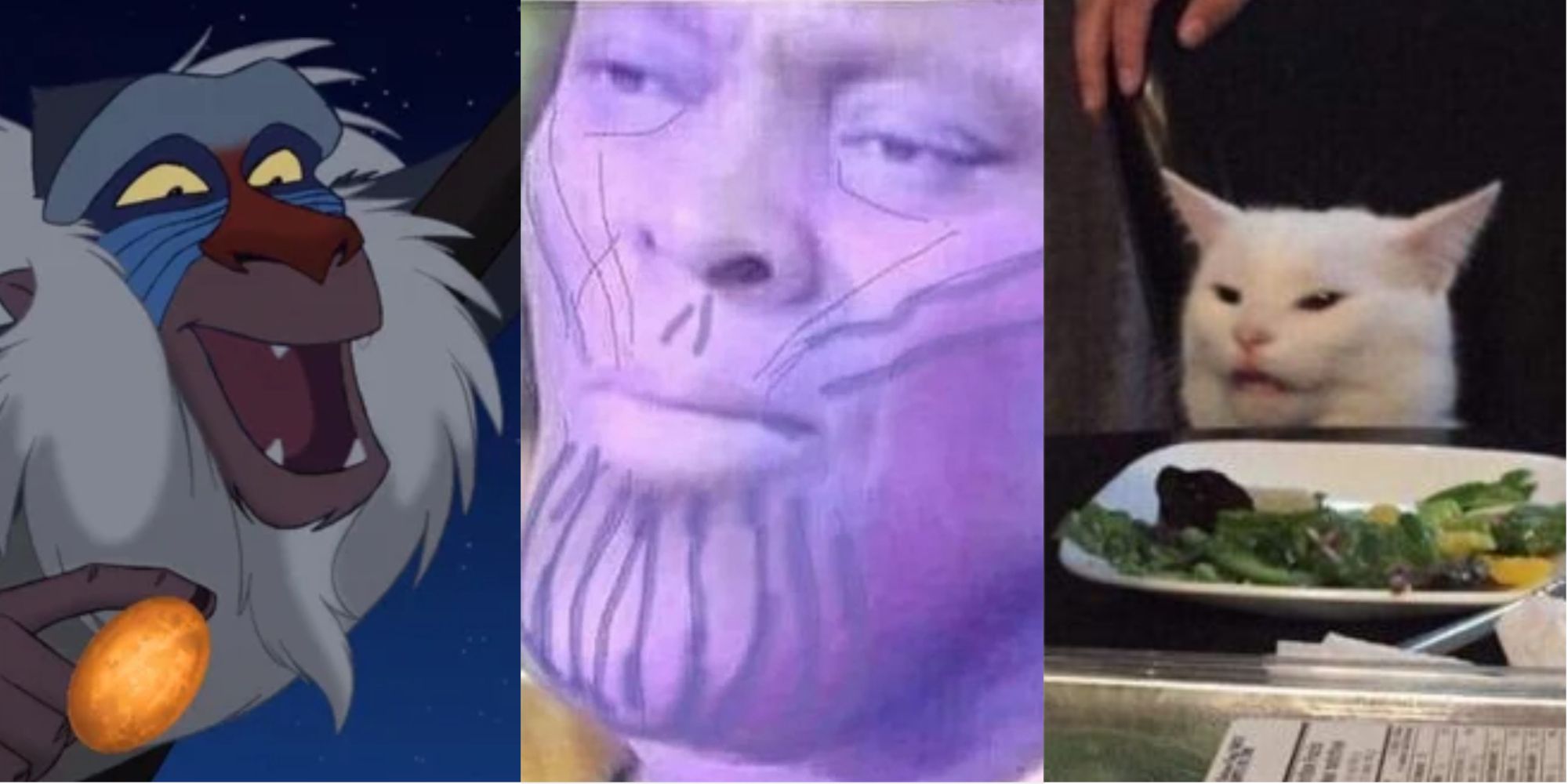 A split image of Thanos memes.