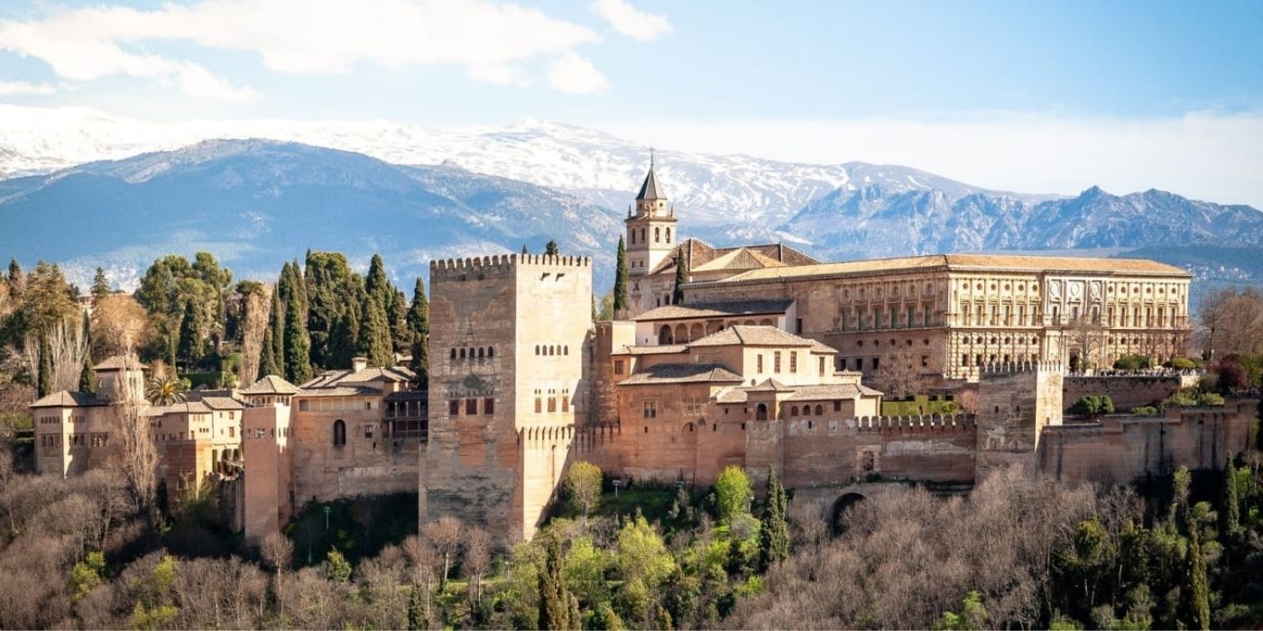 Wide shot of the Alhambra of Granada in Spain.