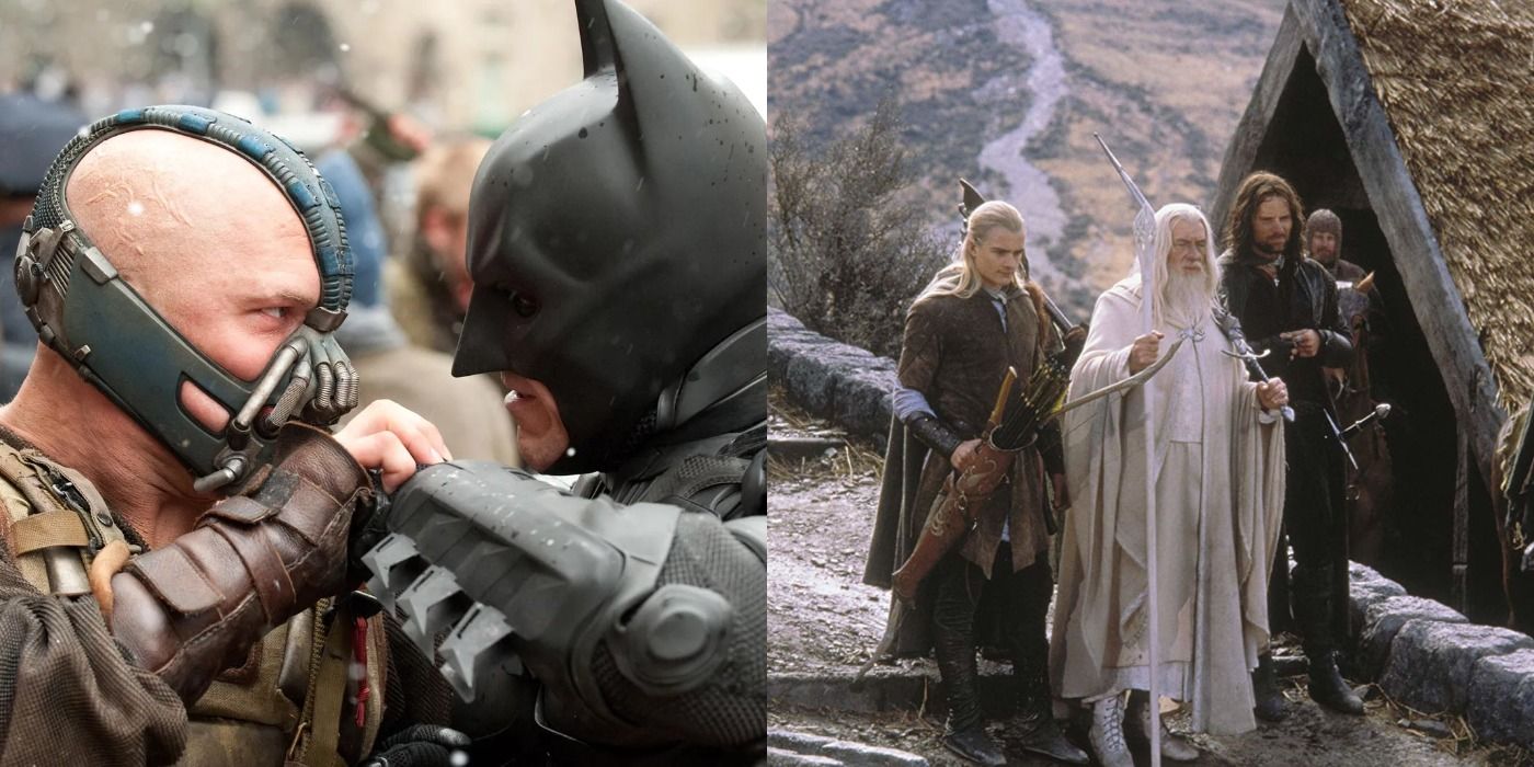 Split image showing scenes from The Dark Knight Rises and Lord of The Rings