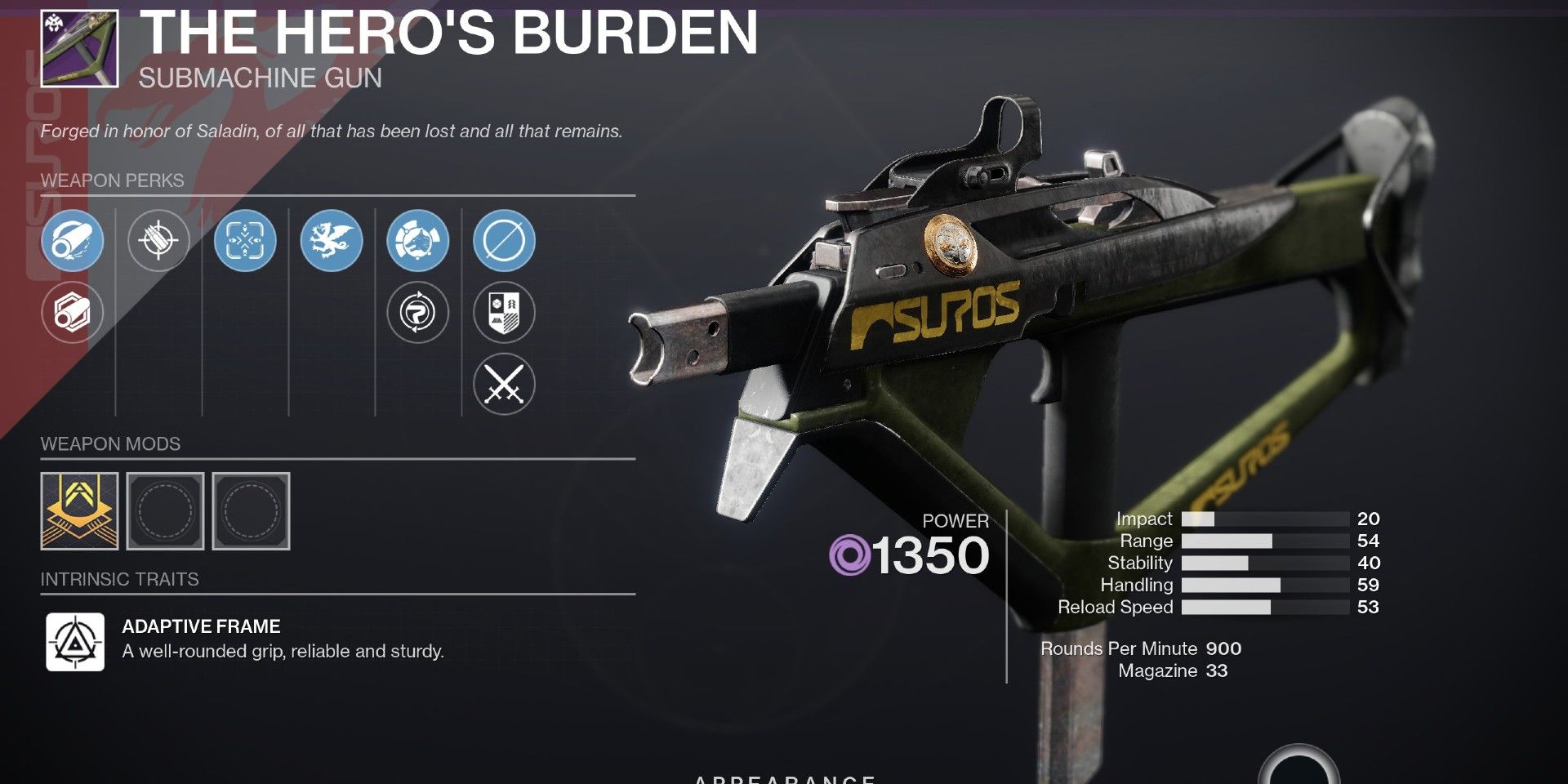 The Hero's Burden god roll - Destiny 2