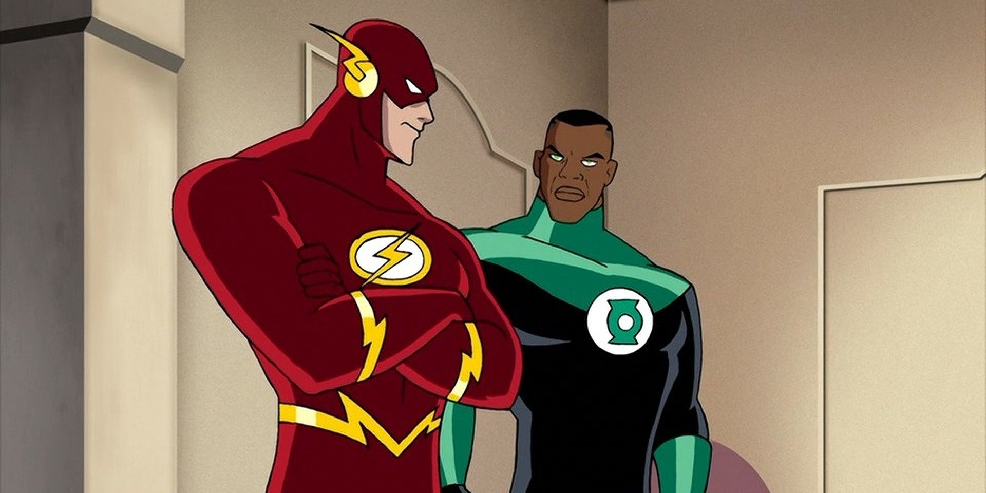 The Flash and Green Lantern looking angry at each other