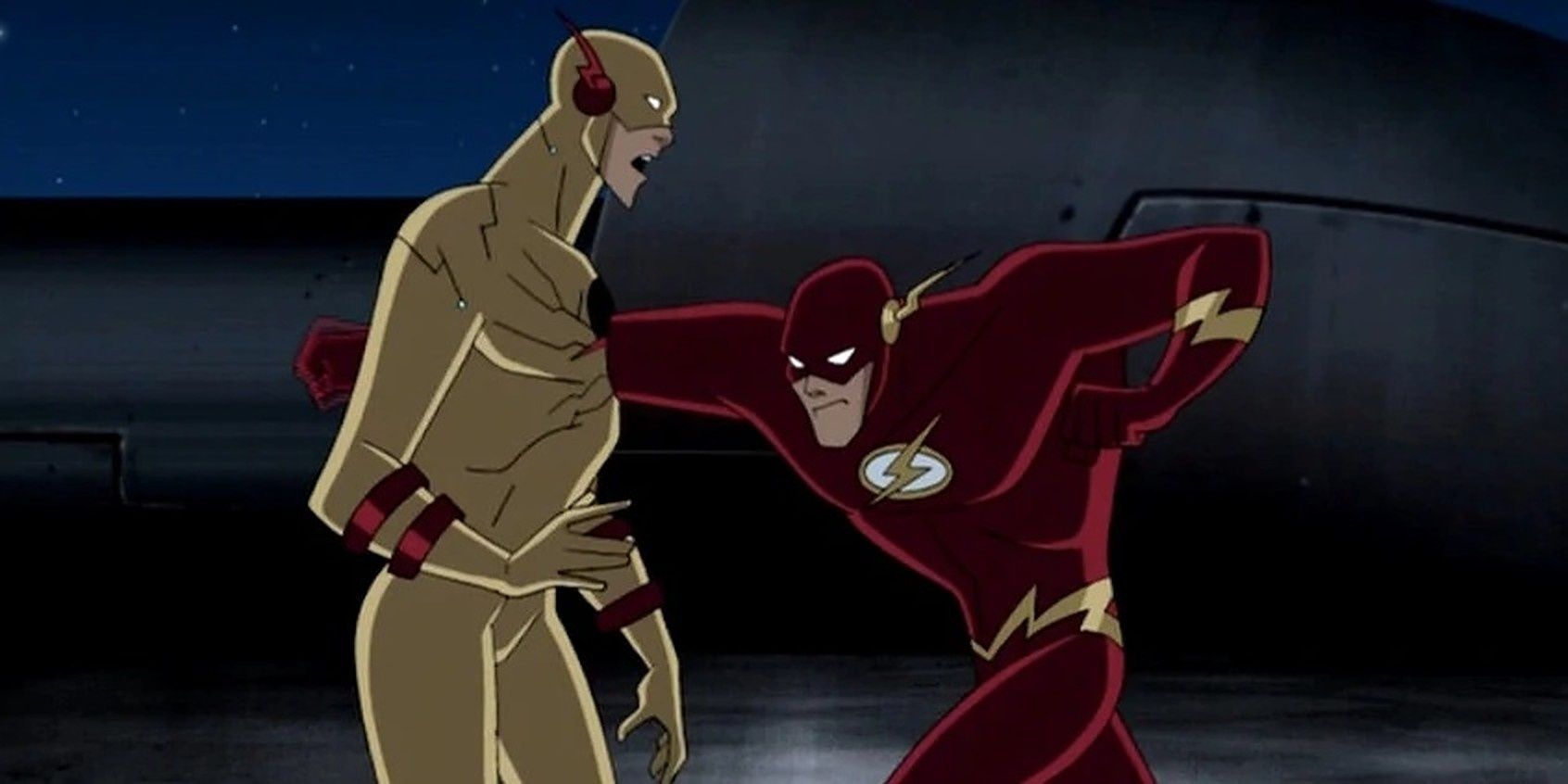 The Flash punches the Justice Lords Flash in Justice League 