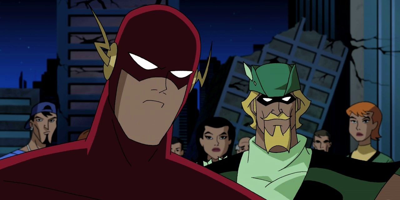 The Justice League looking angry 