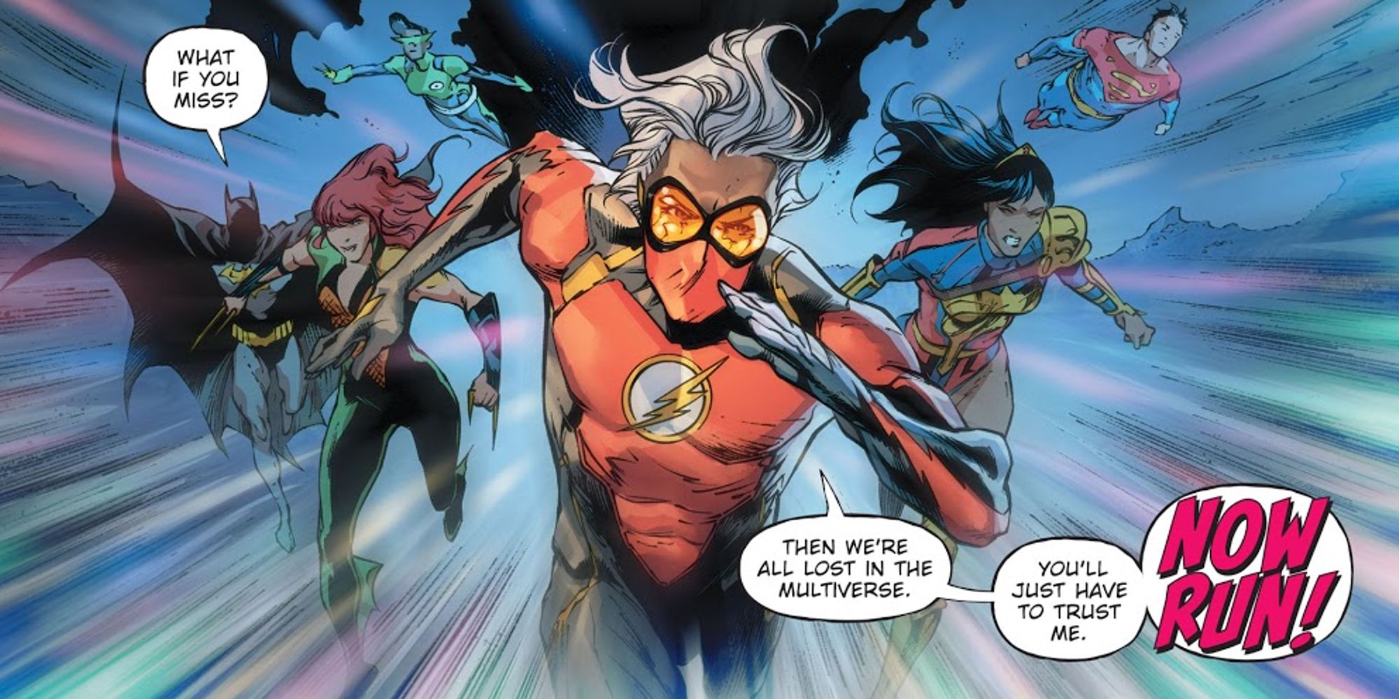 The New Justice League running through the Multiverse in Future State Justice League #2