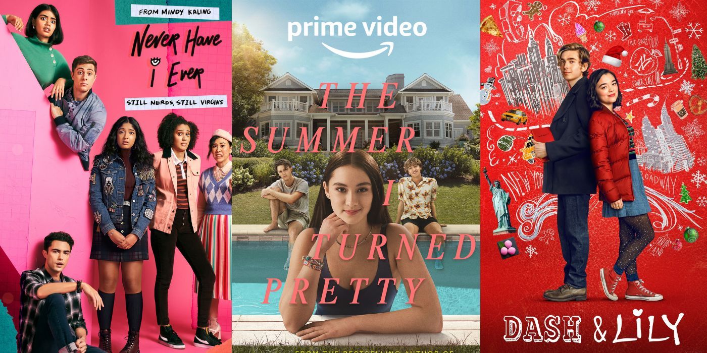 Split Image of posters from Never Have I Ever, The Summer I Turned Pretty, and Dash & Lily