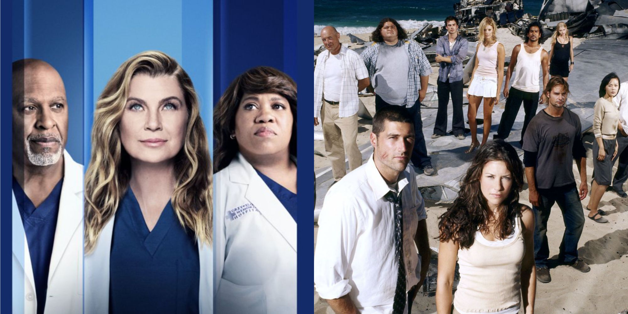 Split image showing the casts of Grey&rsquo;s Anatomy and Lost.