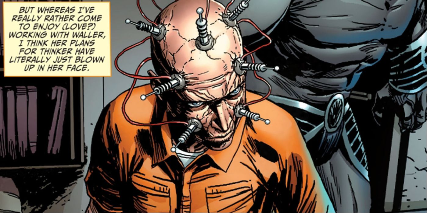 The Thinker stares menacingly in a prison outfit.
