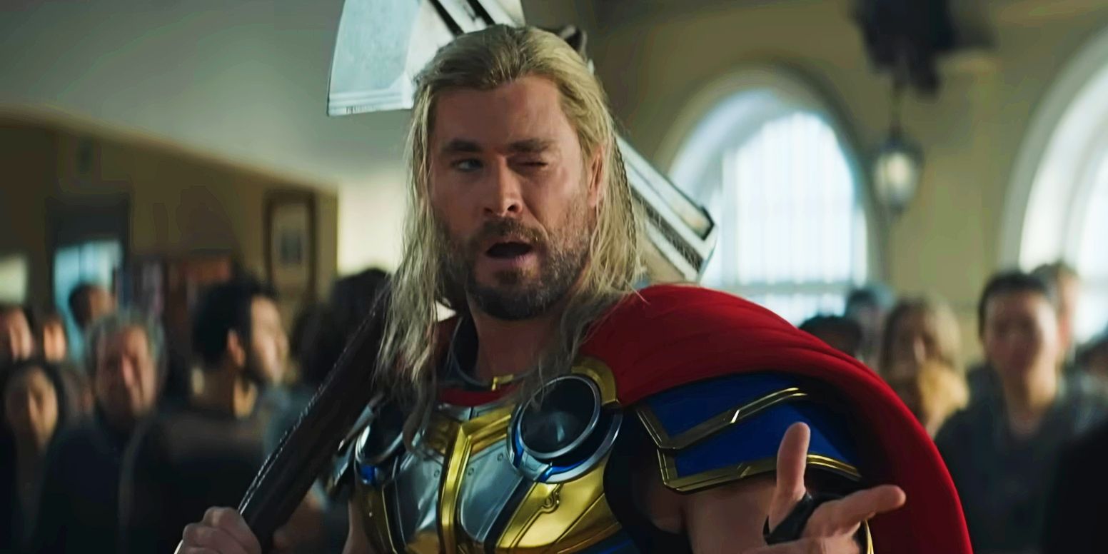 Thor winking in Thor: Love and Thunder.