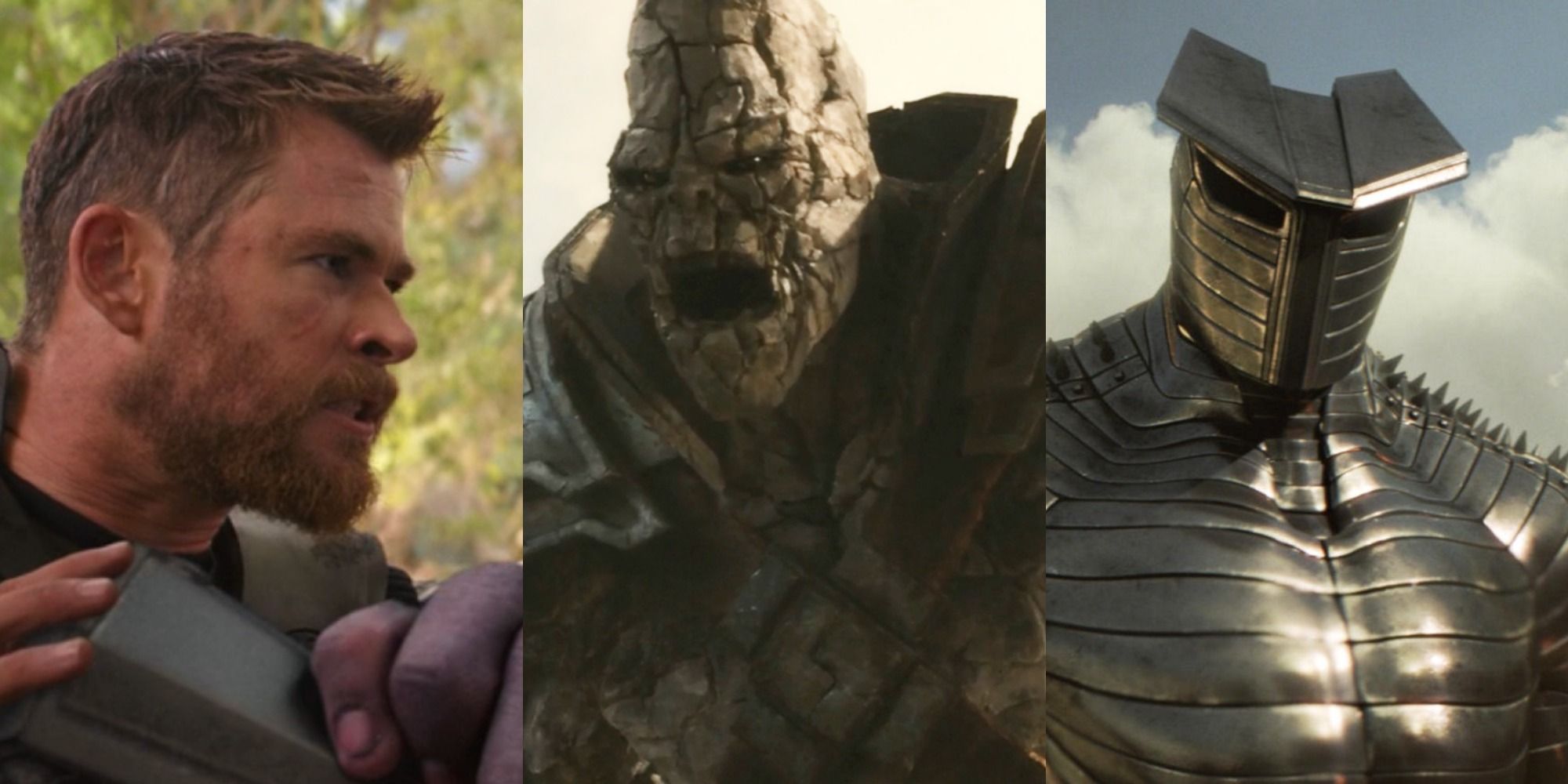A split image of Thor and two of his film enemies.