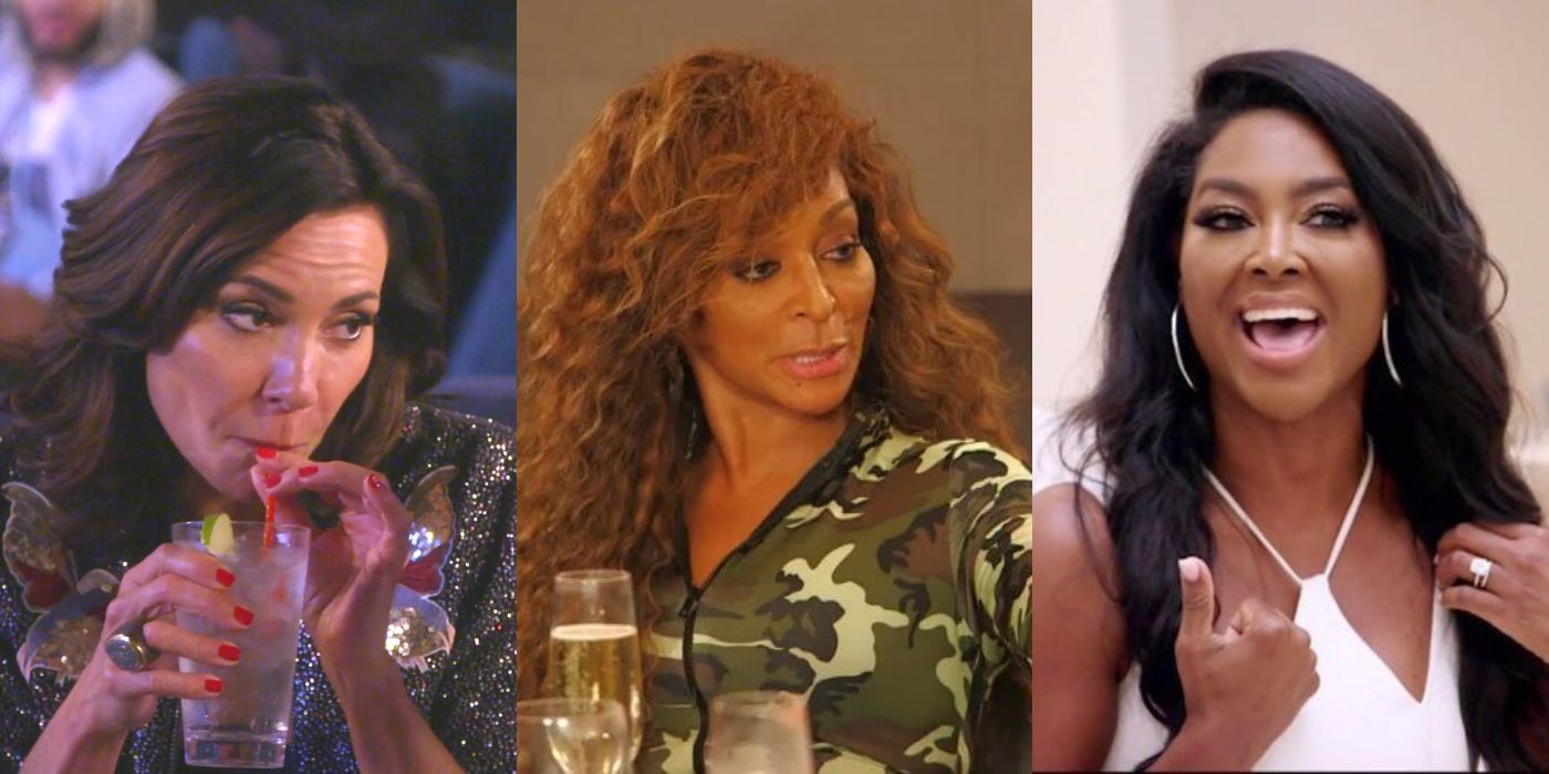 Three split images of the Housewives of Atlanta, Potomac, and New York