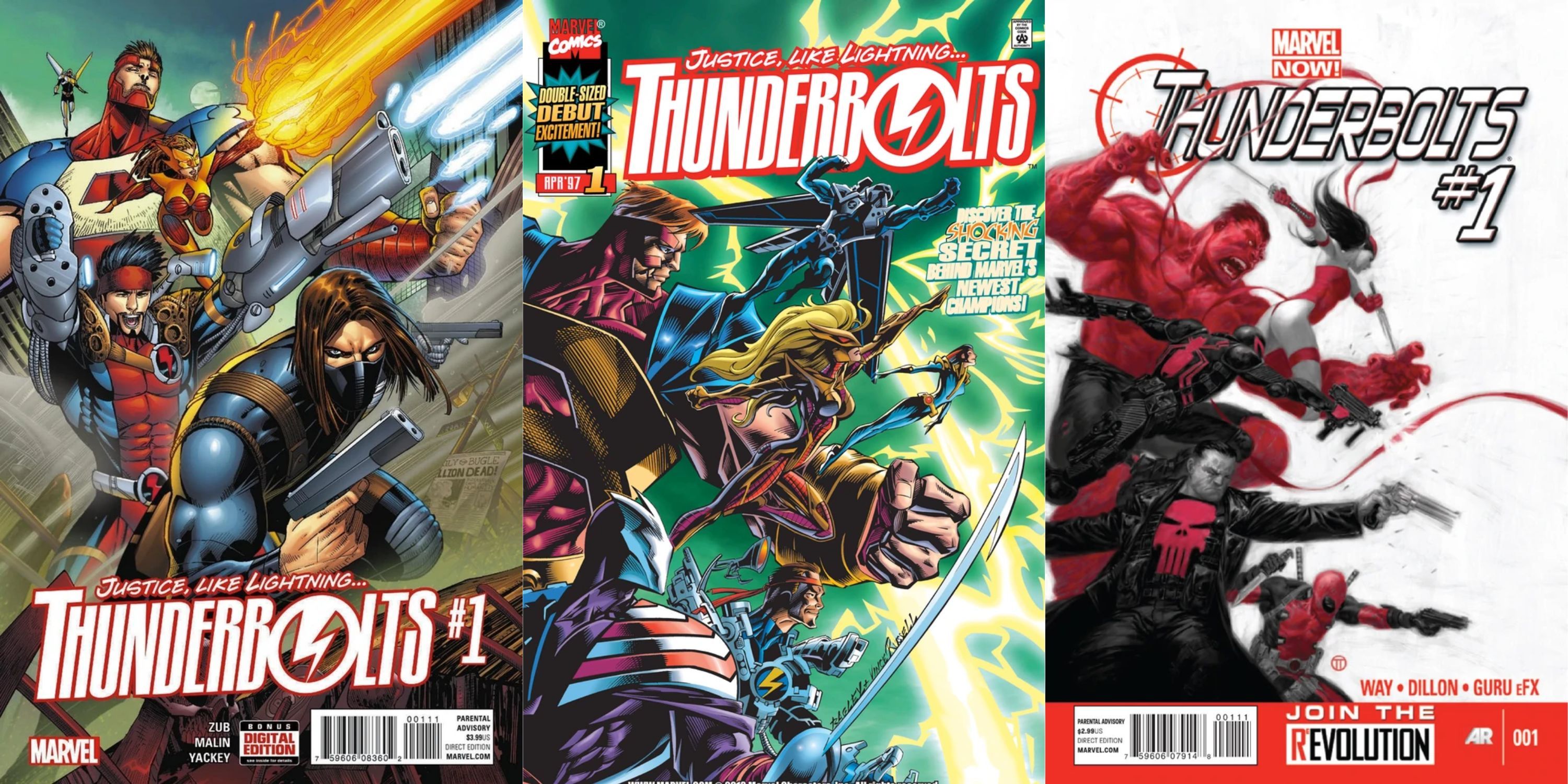 Three Thunderbolt Comics Covers from each volume