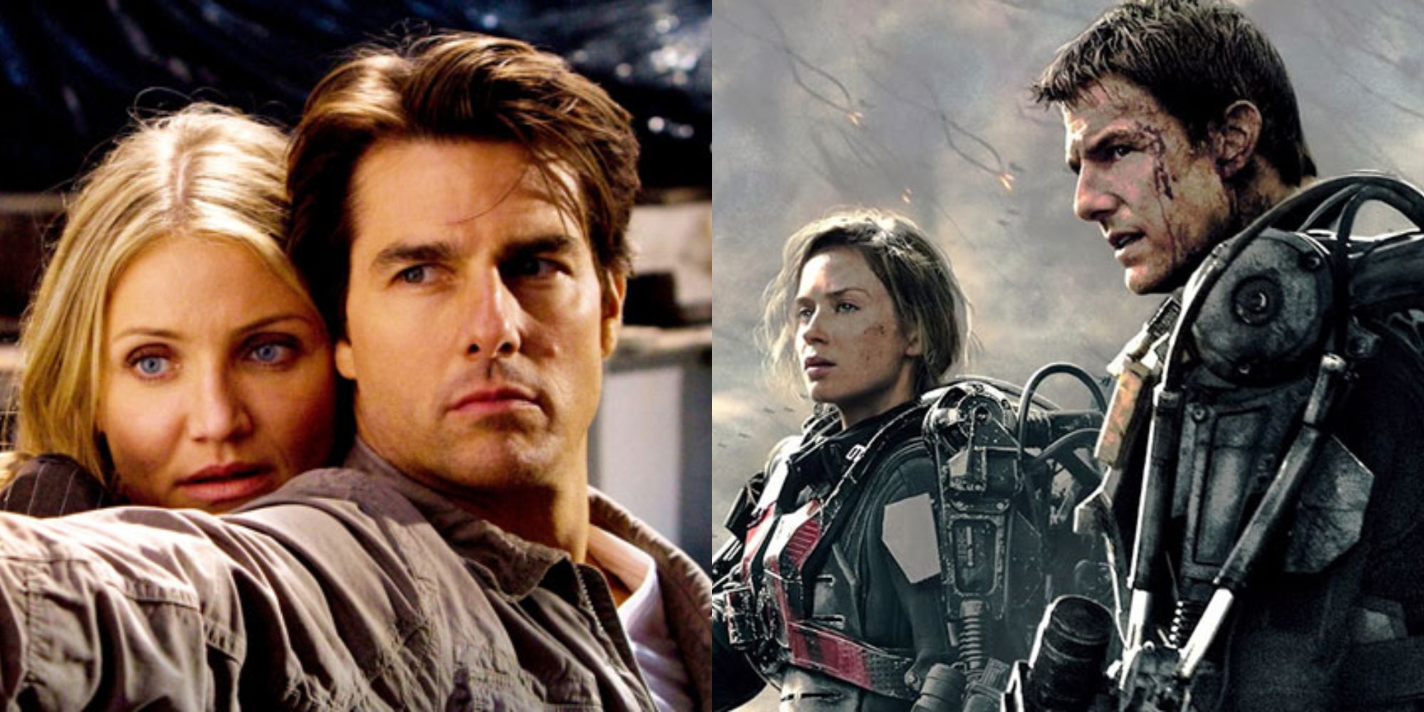 Split image showing the main characters from Knight & Day and Edge of Tomorrow.