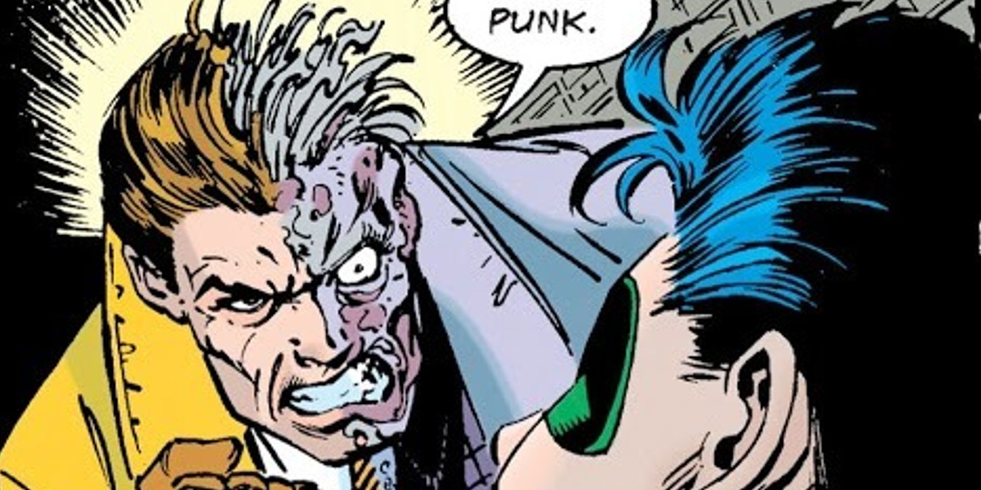 Two Face confronting Tim Drake in Batman comics