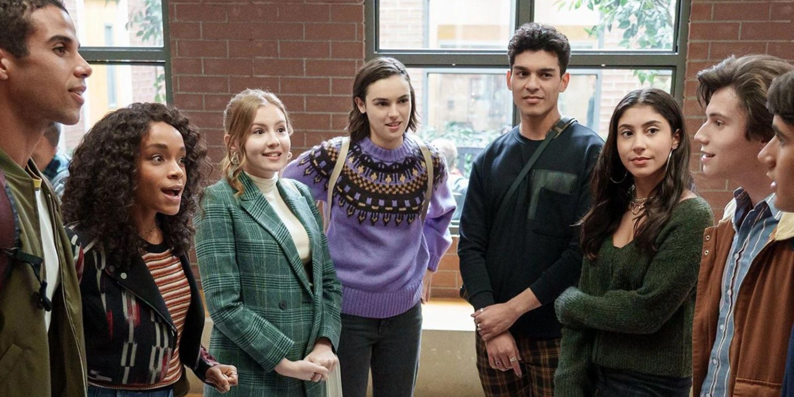 teen characters meeting in the school hallway